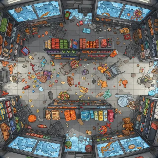 A looted supermarket floor
