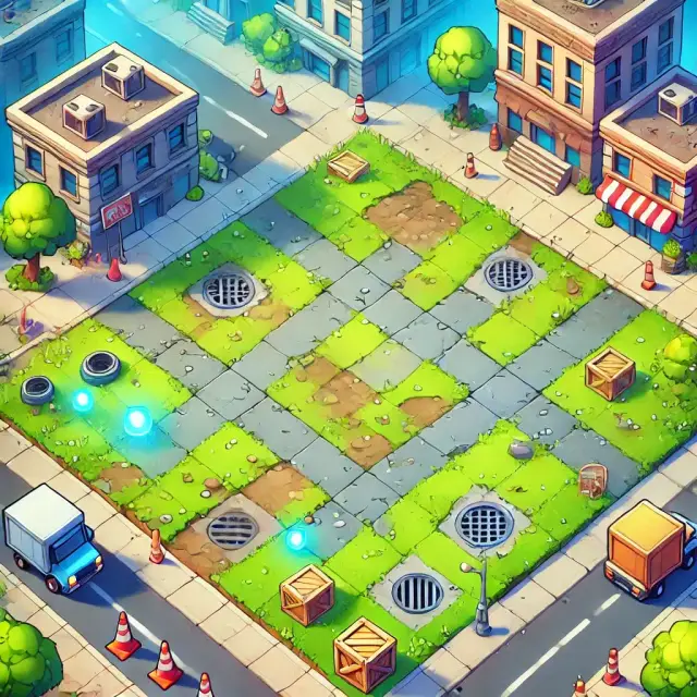 An isometric city block