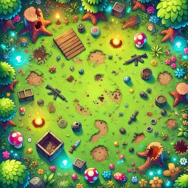 A glowing forest arena at night
