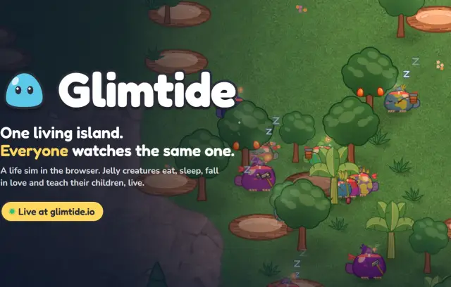 Glimtide logo with a blue glim over the island of Tidemere
