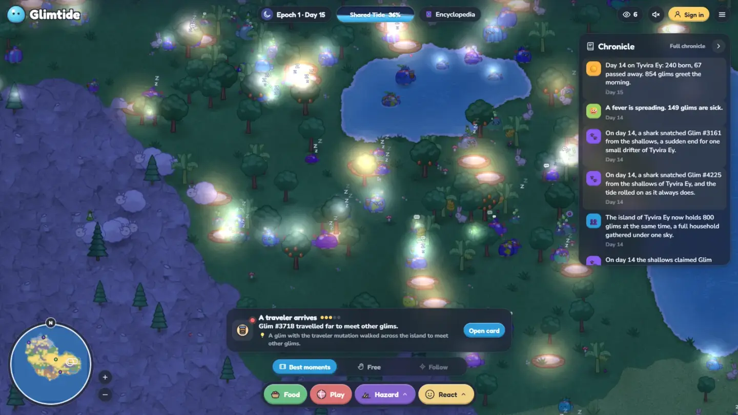 Night on the island: nests glow and the director follows a traveler glim