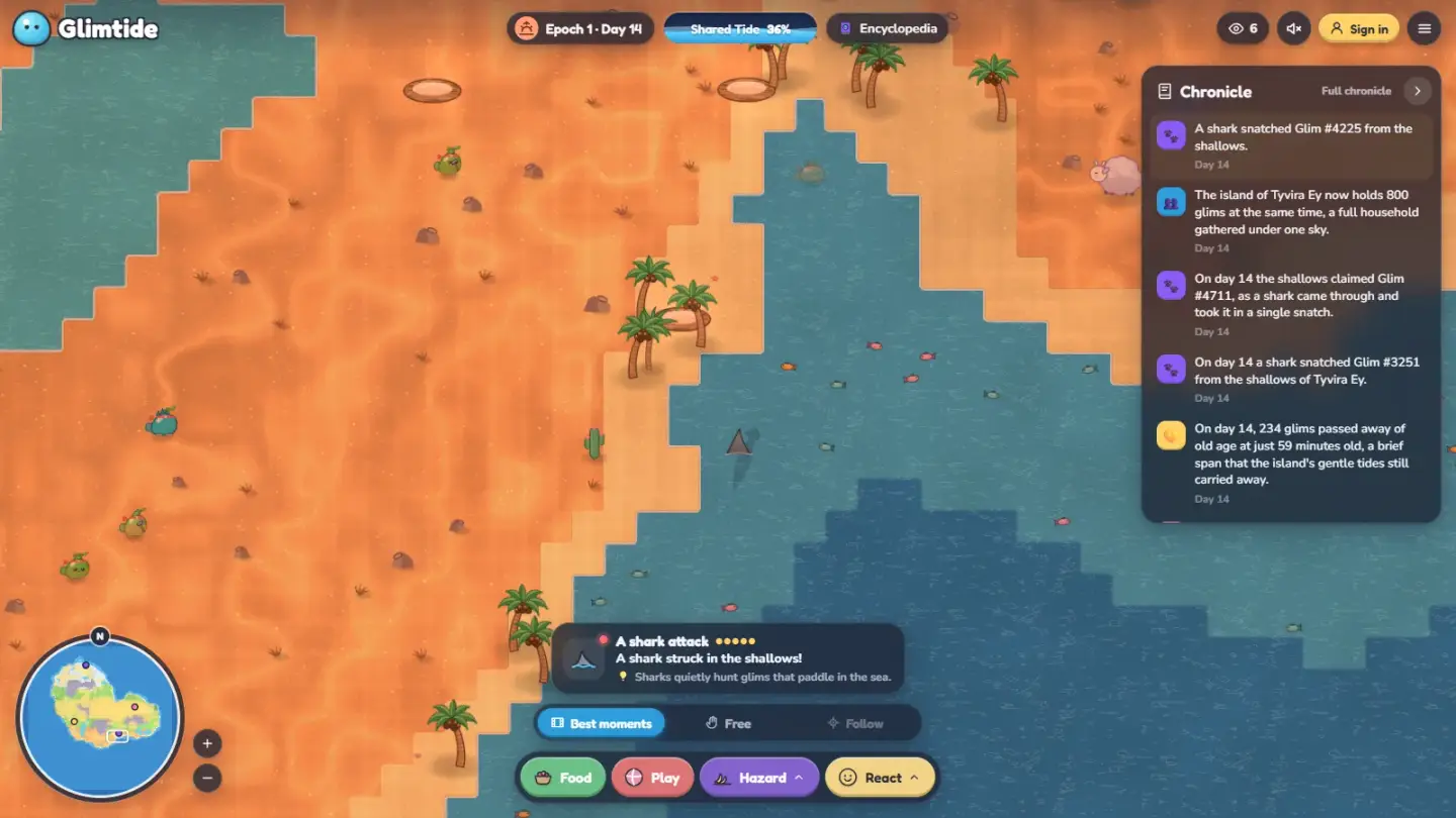 A shark circles the desert coast while the chronicle records the day