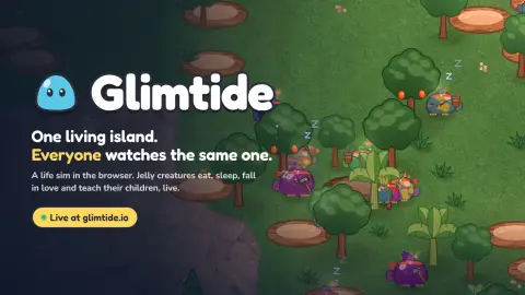 Glimtide logo with a blue glim over the island of Tidemere
