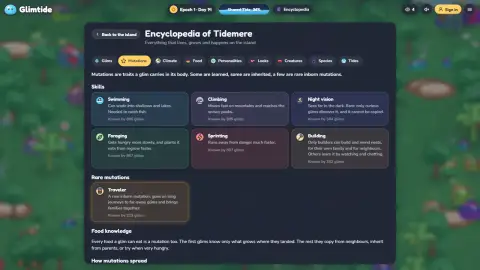 The encyclopedia of Tidemere: skills and rare mutations with live counts from the island