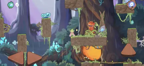 Boo beside a carnivorous plant on a rainy night in the forest