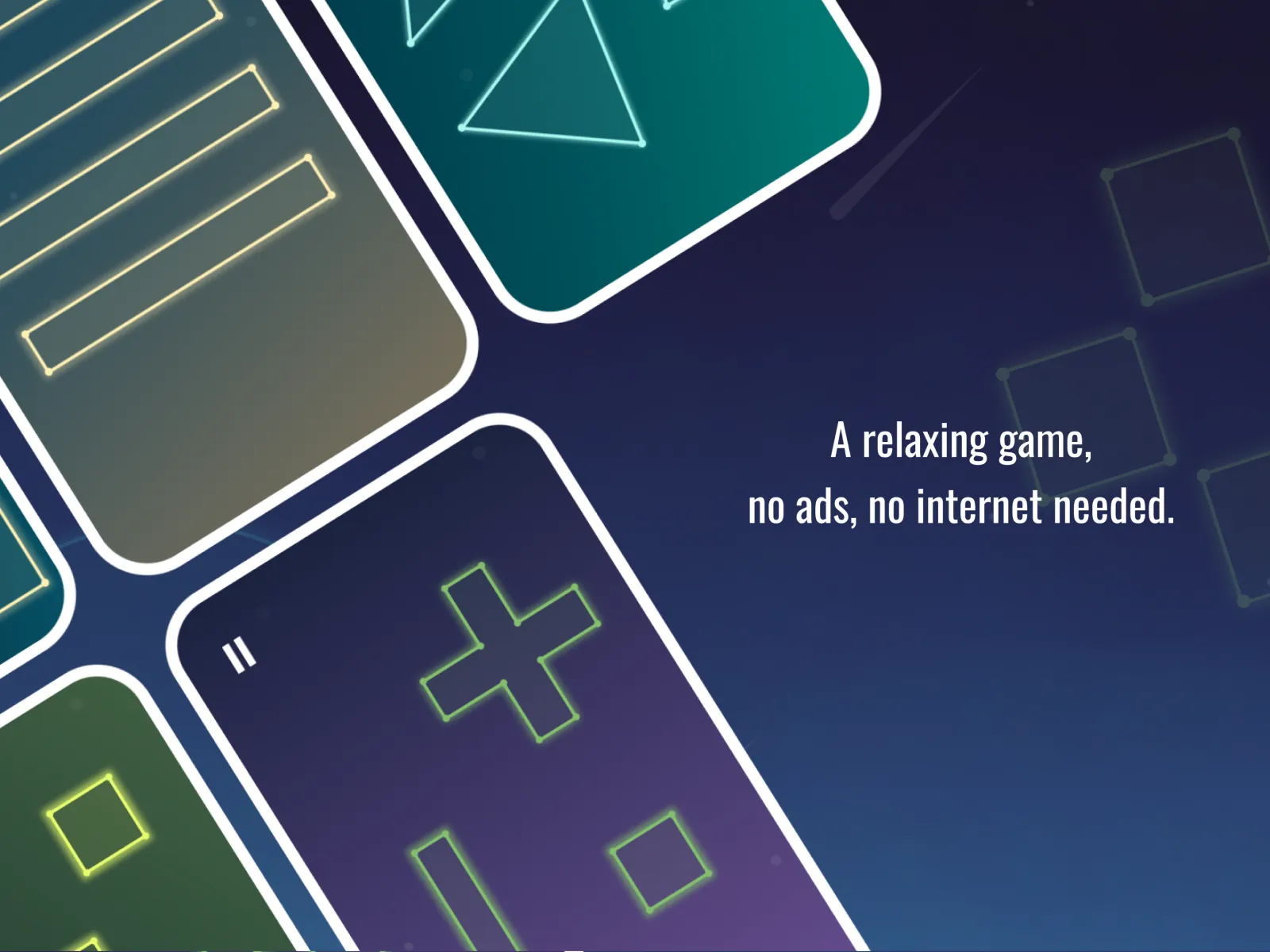 Levels built from glowing outlined shapes: a relaxing game with no ads and no internet needed