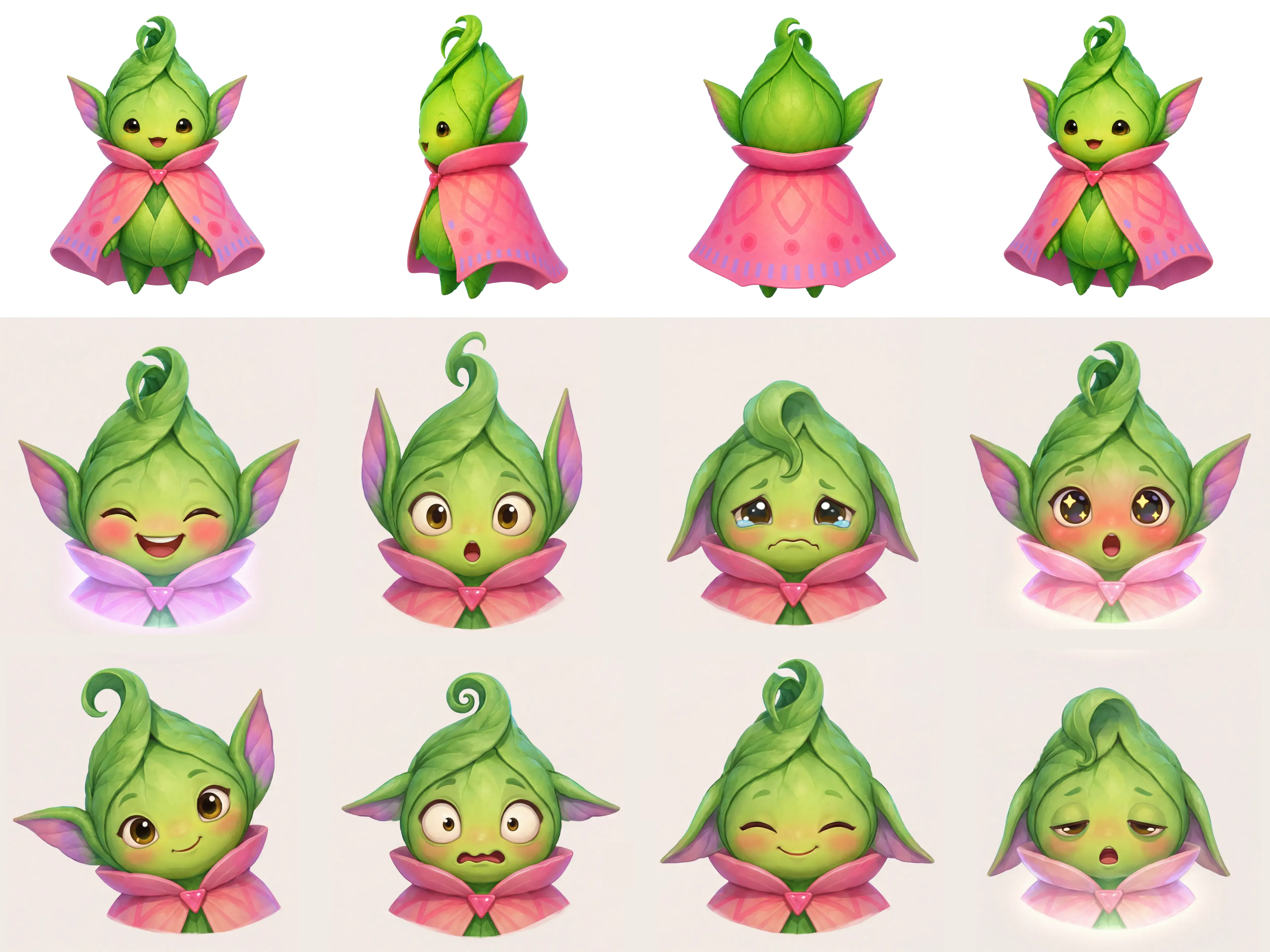 Tiny Boo model sheet with his emotions